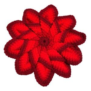 Vintage Handmade Crochet Star Pinwheel Trivet Hot Pad Red Christmas Table Decor